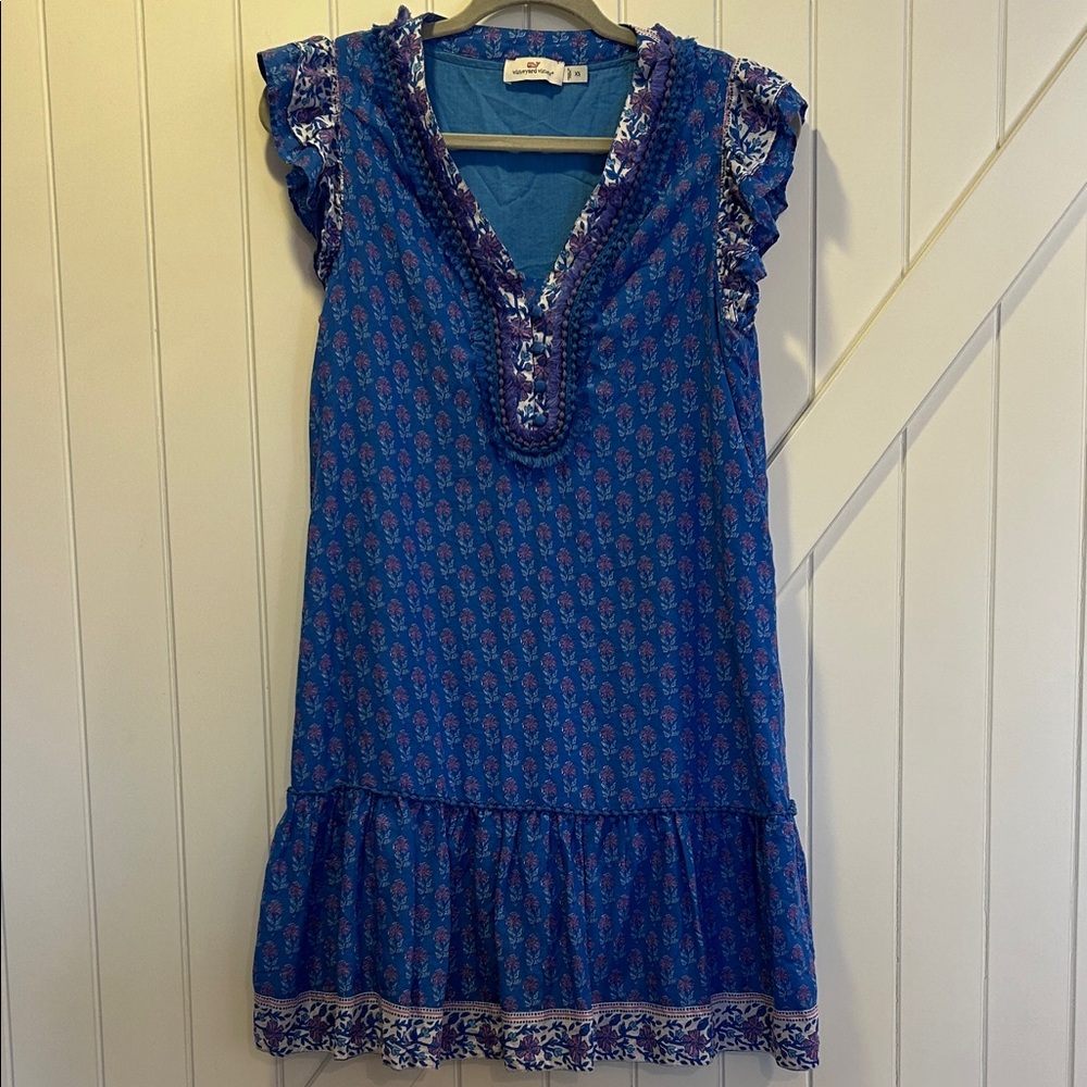 Vineyard Vines Floral Blue Women's Printed Flutter Sleeve Dress